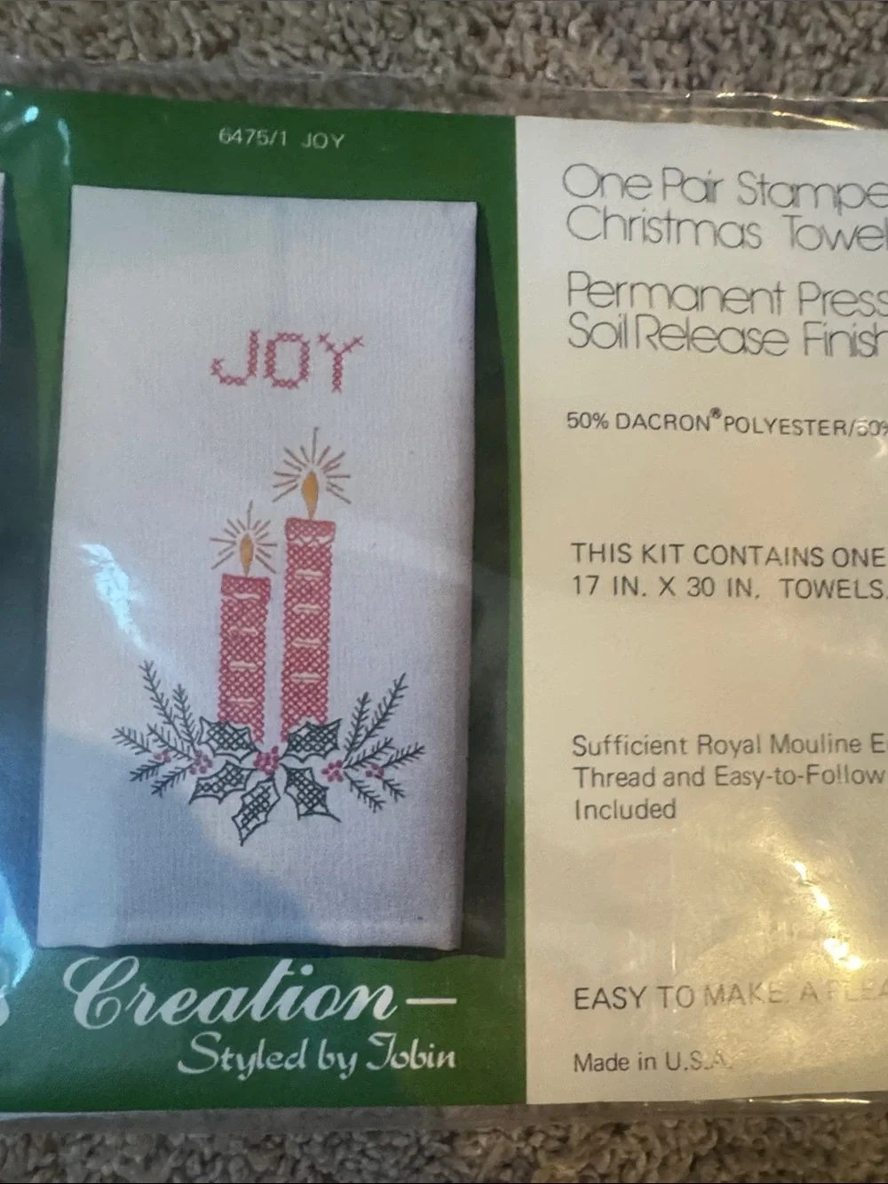 Stamped Christmas Towels Kit - White with Red and Green Designs cross stitch